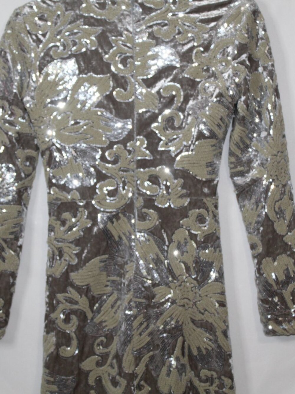 Maje women's dress size XS silver floral velvet sequin formal mini ruched cutout - Picture 13 of 14